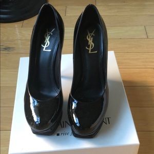 YSL black patent platform Tribute pump size 40.5
